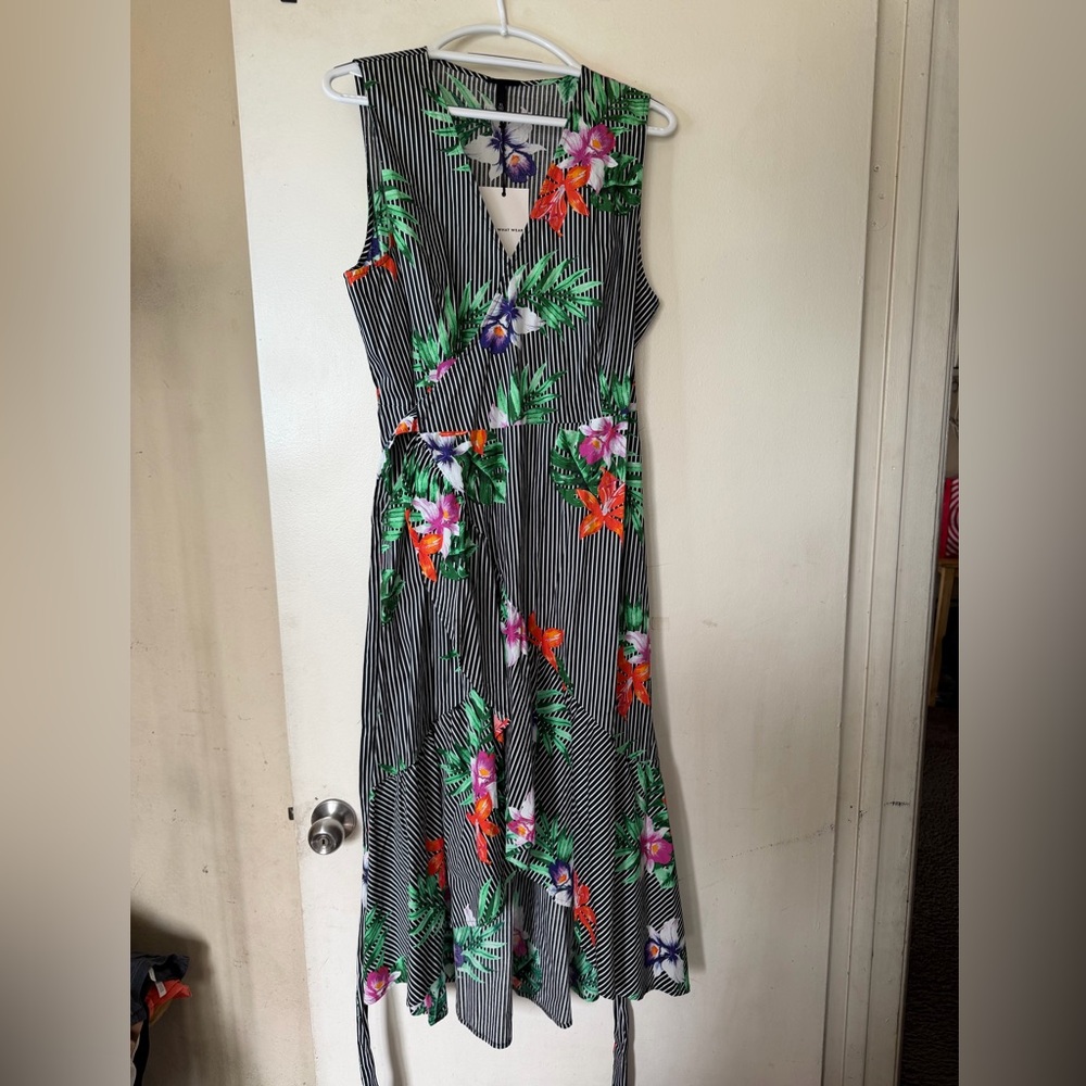Who What Wear Tropical Floral Striped Midi Dress XL Sleeveless - Picture 3 of 6